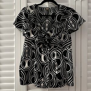 Art Nouveau Black & Cream Print Blouse M